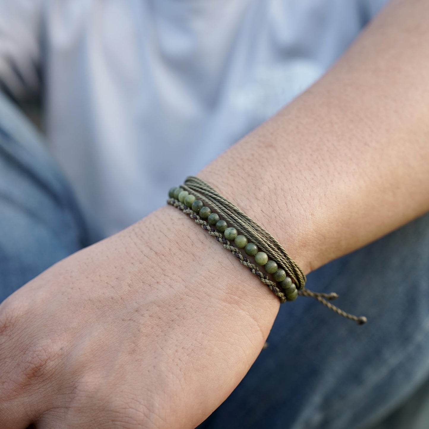 Handmade Natural Stone Beaded Healing Bracelet Gift for Men Adjustable Rope String Bracelet (Southern jade, Adjustable)