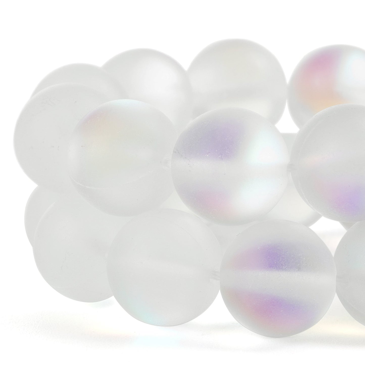 RUBYCA 8mm Round Moonstone Matte Crystal Glass Beads Aura for Jewelry Making White, 1 Strand