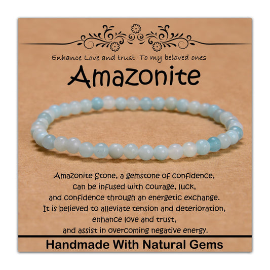 CHCCOYE 4mm Natural Healing Gemstone Bracelet Handmade Yoga Stretch Elastic Bracelet Stress Relief Crystal Jewelry for Men and Women (4mm, Amazonite)
