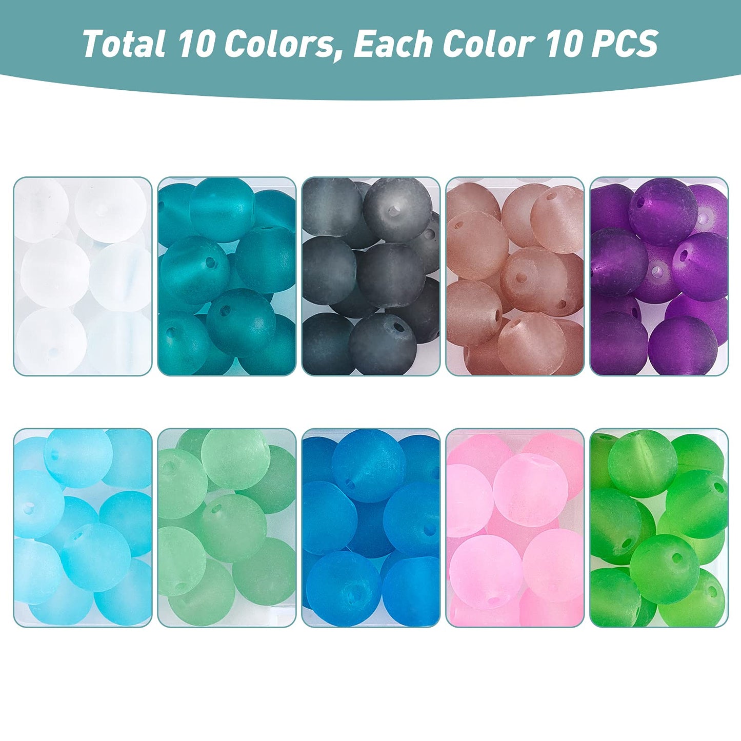 PH PandaHall 10mm Frosted Glass Beads 120pcs Bracelet Bead 10 Color Round Loose Beads Transparent Frosted Crystal Bead for Necklace Bracelet Earring Jewelry Making