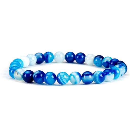 Cherry Tree Collection - Small, Medium, Large Sizes - Gemstone Beaded Bracelets For Women and Men - 6mm Round Beads (Lace Agate Blue - Medium)