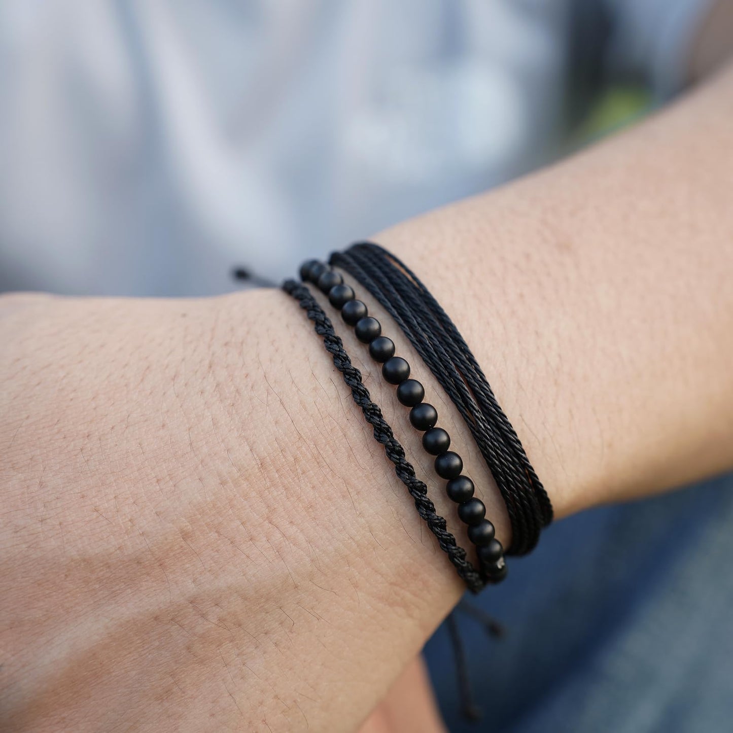 Handmade Natural Stone Beaded Healing Bracelet Gift for Men Adjustable Rope String Bracelet (black agate, Adjustable)