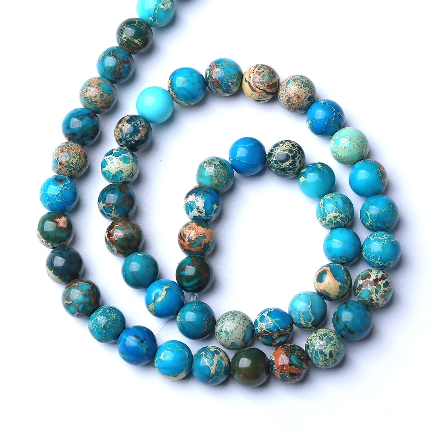 8MM 45PCS Natural Stone Blue Sea Sediment Impression Jade Spacer Loose Beads for Jewelry Making DIY Bracelet Necklace