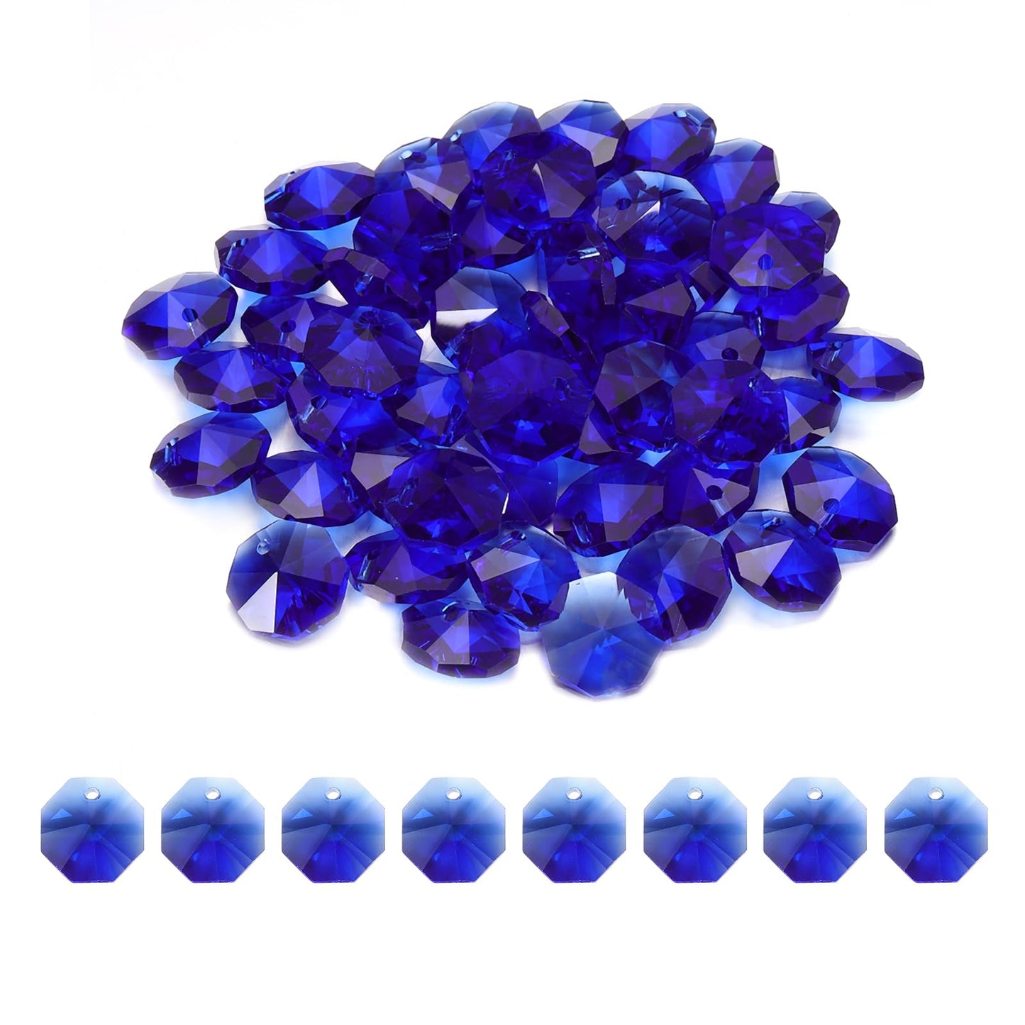 uxcell 50Pcs 1 Hole Crystal Octagon Beads, 14mm K9 Glass Hanging Chandelier Beads Prisms Parts for Crystal Chandeliers Lamp Hanging Pendant Jewelry DIY Craft, Dark Blue