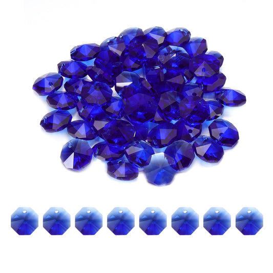 uxcell 50Pcs 1 Hole Crystal Octagon Beads, 14mm K9 Glass Hanging Chandelier Beads Prisms Parts for Crystal Chandeliers Lamp Hanging Pendant Jewelry DIY Craft, Dark Blue