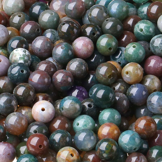 LAIDANLA Indian Agate 8mm Natural Stone Beads Round Loose Gemstone Stone Beads for DIY Bracelet Necklace Earrings Jewelry Making Polishing Genuine Real Beading Crystal 96PCS 2 Strand 32"