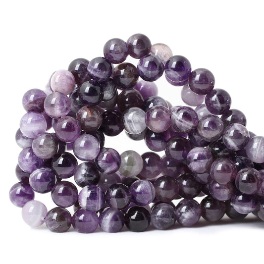 CHEAVIAN 35PCS 10mm Natural Dog Teeth Amethyst Gemstone Round Loose Beads Crystal Energy Stone Healing Power for Jewelry Making 1 Strand 15"