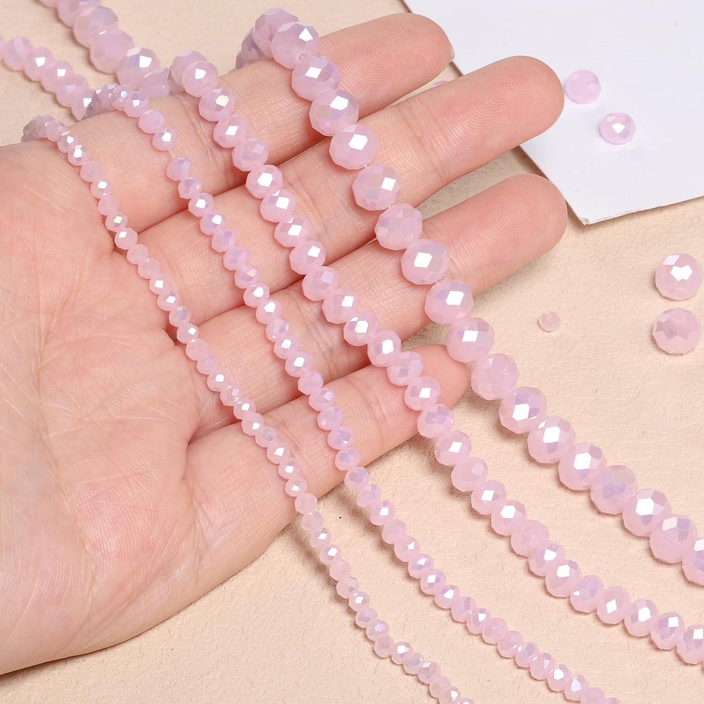 NITOPUPU 300pcs 8mm Crystal Glass Beads for Jewelry Making Faceted Rondelle Flat Beads for Bracelets Necklace Earrings DIY Crafts (Pink AB Jade Crystal Bead)