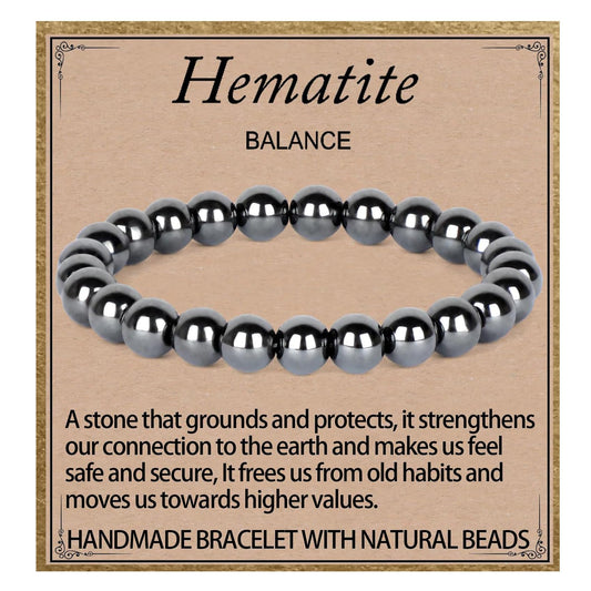 LPBeads Handmade Natural Gemstone Stretch Elastic 8mm Hematite Bracelet Healing Crystal Round Stone Beads Jewelry Gifts for Women Men