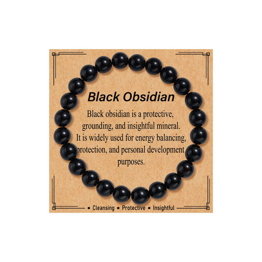 Kenailw Black Obsidian Crystal Beaded Bracelet for Women Gemstone Protection Bracelet Natural Stone Jewellery for Her Mum Daughter Niece Auntie Grandma Birthday Gifts