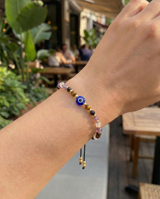 HGDEER Evil Eye Bracelets, Crystal Bracelets Protection Black Tourmaline Tigers Good Luck Gifts Healing Spiritual Jewelry for Women Charm Grounding Positive Energy Stocking Stuffer