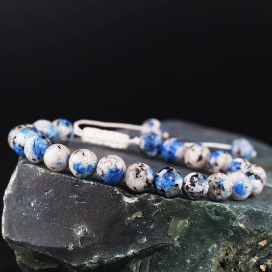 DAZCOLO Handmade Gem Bracelet Adjustable Macrame Gemstone 8mm Round Beads Crystals Quartz Unisex (K2 Azurite)