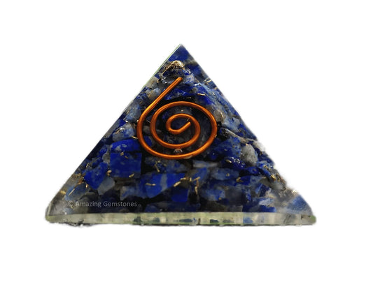 Amazing Gemstone Lapis Lazuli Orgone Pyramid - 30mm Small Orgonite Pyramids with Crystals and Healing Stones - Authentic Organite Gifts