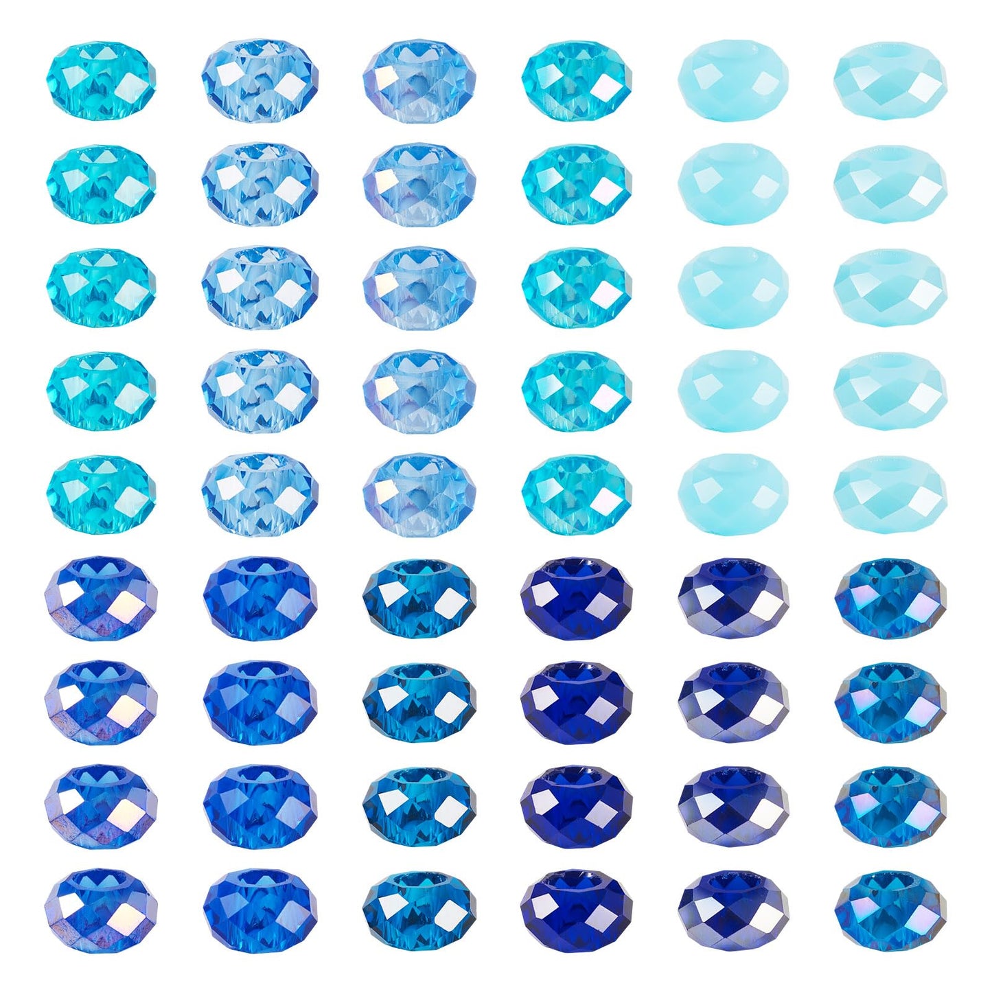 Craftdady 60Pcs Blue Color Theme European Beads Large Hole Faceted Glass Bead Blue Rondelle Bead Crystal Loose Spacer Beads for Jewelry Making DIY Pens Snake Chain Charm,12 Colors
