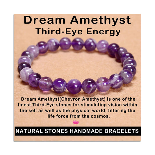 AD Beads Handmade Gemstone Stretch Elastic Bracelet Crystal Healing Reiki Nature's Beauty and Spiritual Essence Unisex (8mm, Dream Amethyst (Third-Eye Energy))