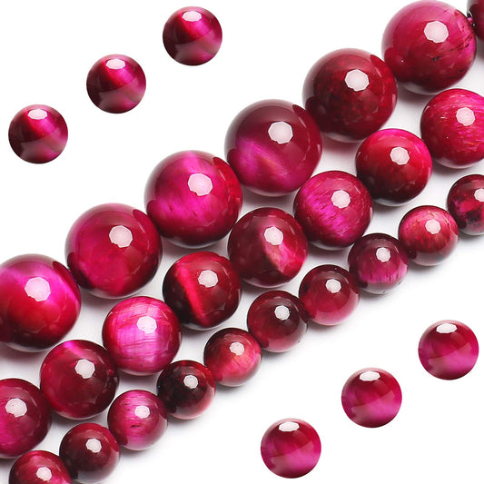 Natural Hot Pink Tiger Eye Beads, Grade AAA Gemstone Round Loose Beads 10MM 40PCs Bulk Lot Options, Semi Precious Stone Beads for Jewelry Making