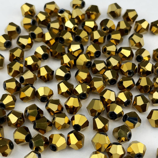 Pinhoollgo 600pcs 3mm Bicone Crystal Glass Beads Faceted Bicone Crystal Beads Bulk Glass Spacer Beads for Bracelets Necklace Pendants Earrings DIY Jewelry Craft Making(Gold)