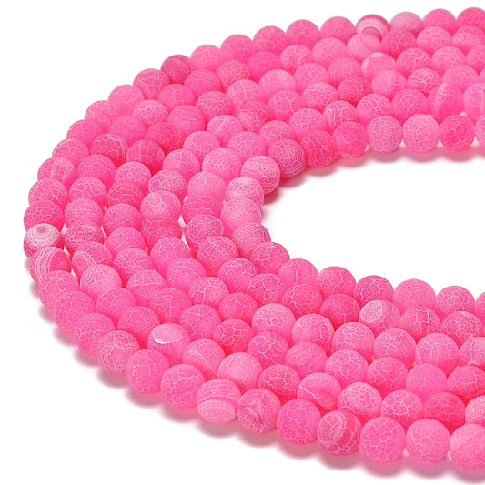 jodaying 10mm Pink Froasted Agate Round Natural Gematone Loose Beads for Jewelry Making DIY 1 Strand 15"