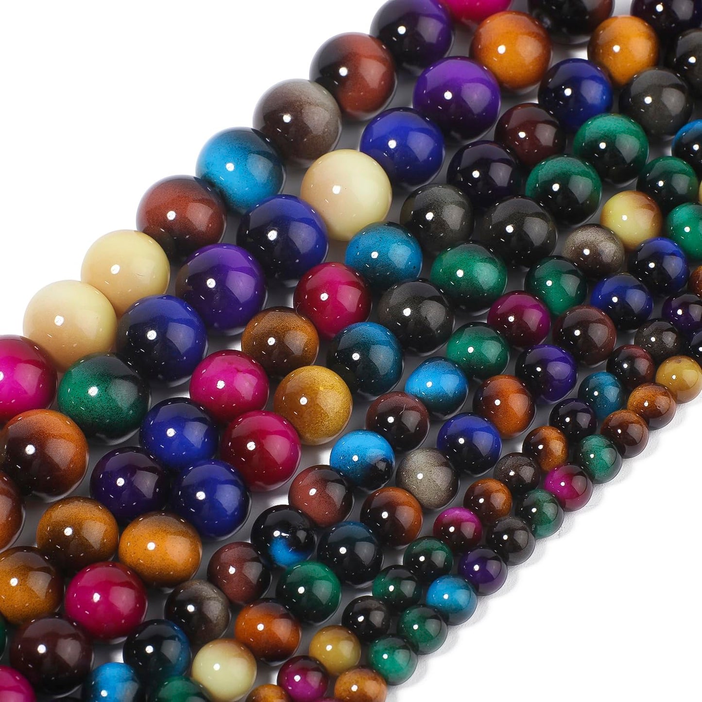 Song Xi 38PCS 10mm Mixed Color Tiger Eye Gemstone Beads for Jewelry Making, Round Smooth Glass Beads for DIY Bracelet Necklace Earring Keychain, Arts and Crafts, for Christmas Wedding Birthday