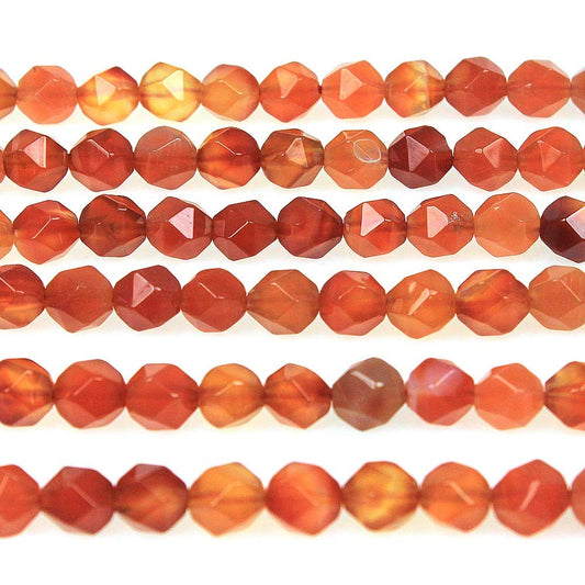 MJDCB Best Sellers Natural Stone Beads Faceted Polygon Red Agate Crystal Energy Stone Healing Power for Jewelry Making(8mm)