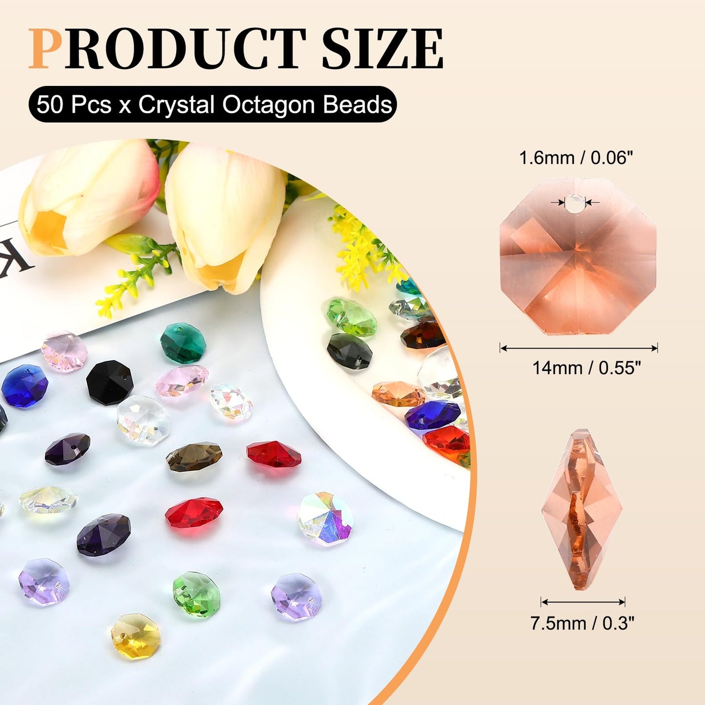 uxcell 50Pcs 1 Hole Crystal Octagon Beads, 14mm K9 Glass Hanging Chandelier Beads Prisms Parts for Crystal Chandeliers Lamp Hanging Pendant Jewelry DIY Craft, Water Red