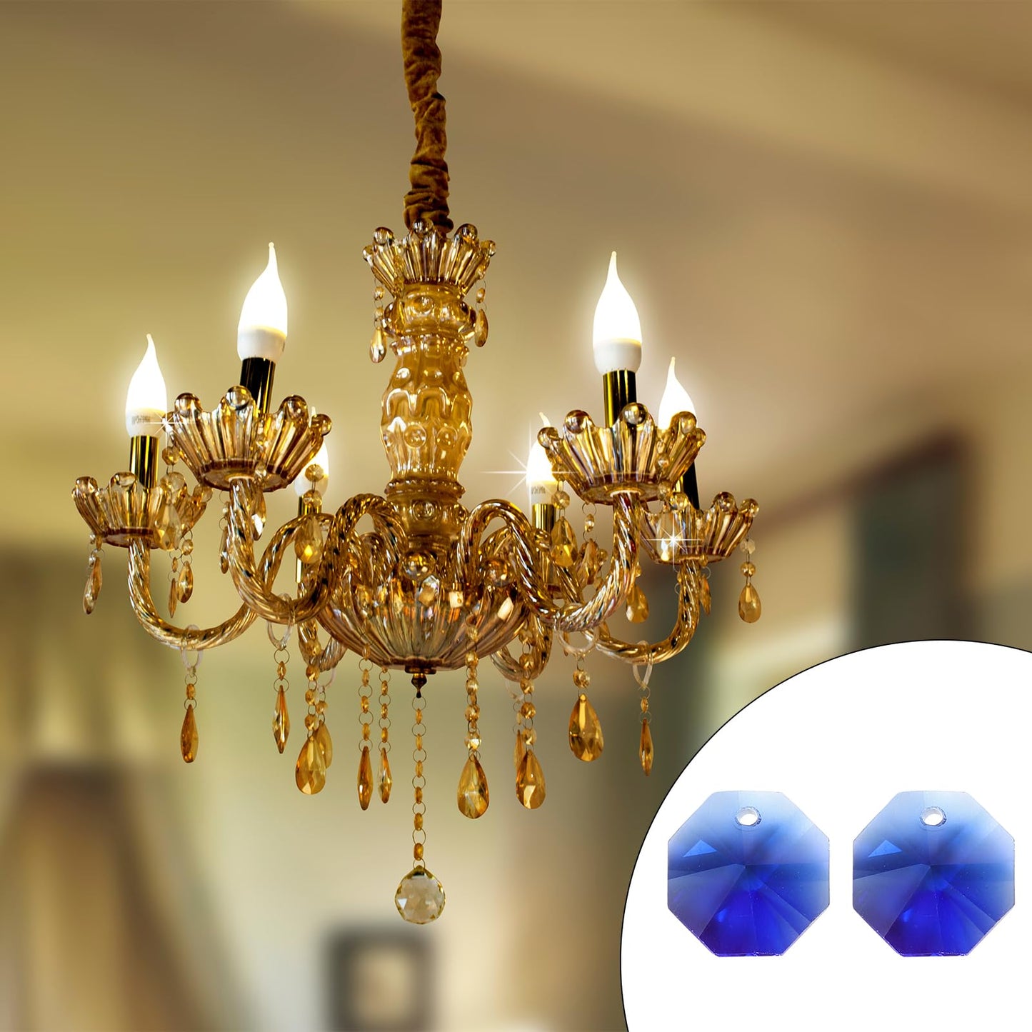 uxcell 50Pcs 1 Hole Crystal Octagon Beads, 14mm K9 Glass Hanging Chandelier Beads Prisms Parts for Crystal Chandeliers Lamp Hanging Pendant Jewelry DIY Craft, Dark Blue