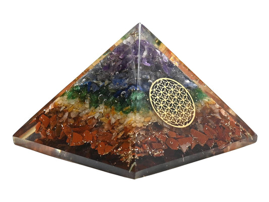 Amazing Gemstone Large Orgone Pyramid | Natural Chakra Pyramid Crystal | Flower of Life Orgonite Pyramid | Organ Pyramids Positive Energy Healing