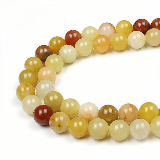 MJDCB Natural Stone Beads 8mm 43pcs Round Mixed Color Yellow Jade Loose Gemstone Bead Charms for Jewelry Making Bracelet Necklace Earring Pendant