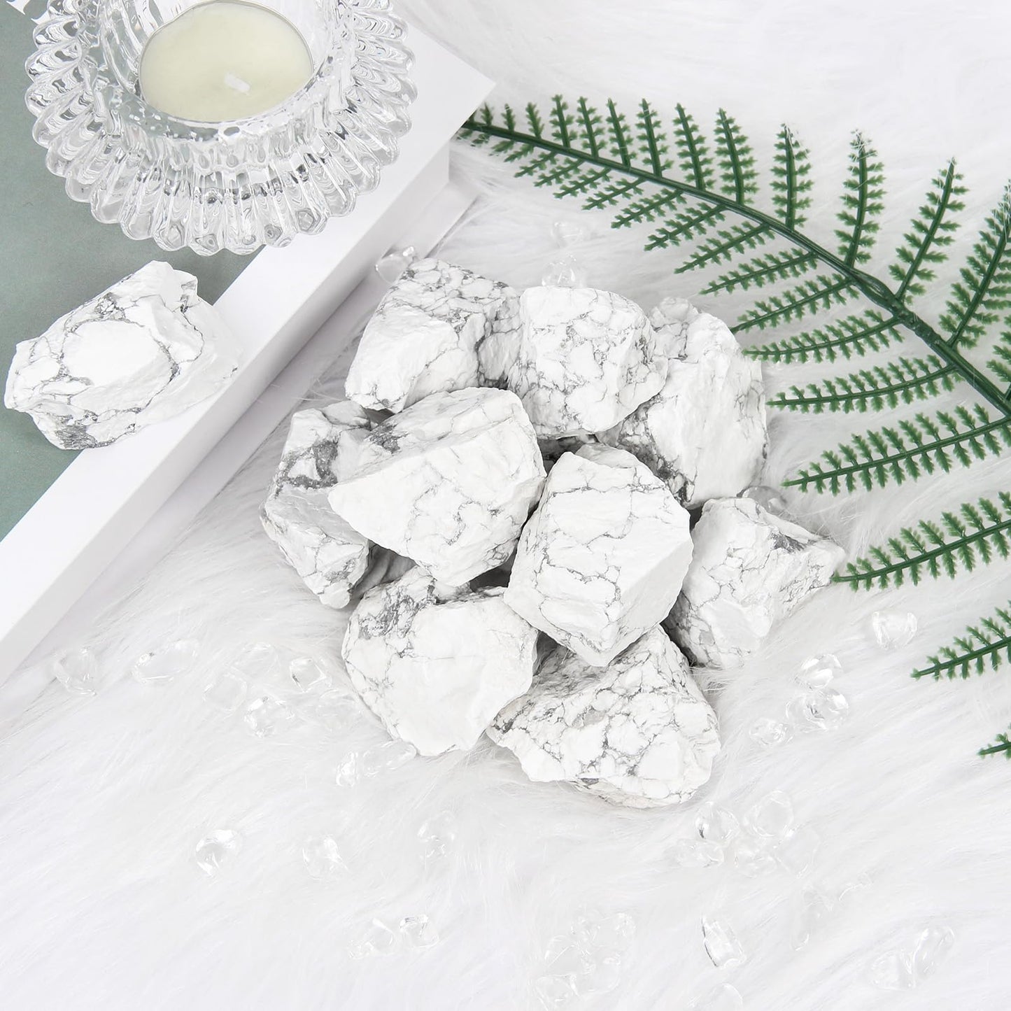 1.1lb Bulk Raw Howlite Rough Crystal- Natural Howlite Raw Stones Crystal for Tumbling, Cabbing, Fountain Rocks, Decoration, Polishing, Wire Wrapping, Wicca & Reiki Crystal Healing