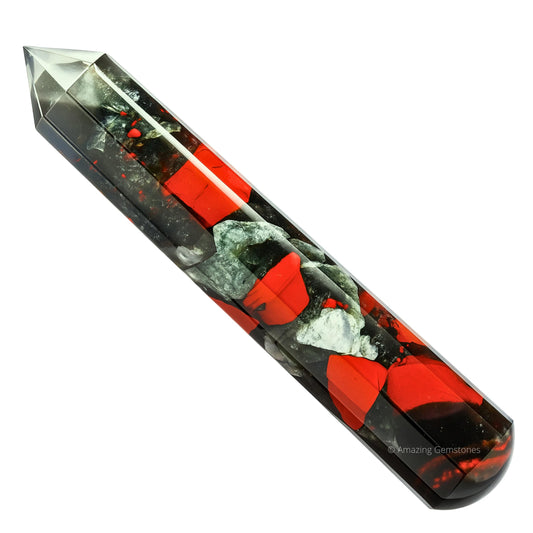 Amazing Gemstone African Bloodstone Crystal Wand Massage Stick - Pelvic Wand Gua Sha for Adults - Crystals and Healing Stones Massage Wands for Adults Gifts (Pointed)
