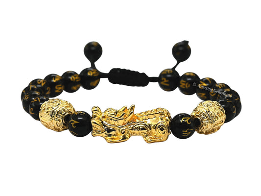 Amazing Gemstone Black Obsidian Pixiu Bracelet for Women Men's Gifts - Protection Healing Crystal Bracelet - 8mm Gemstone Beaded Adjustable Bracelet Pulseras Para Hombres Mujer Stocking Stuffers
