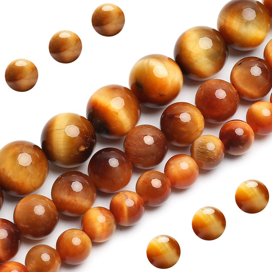 Natural Orange Tiger Eye Beads, Grade AAA Gemstone Round Loose Beads 10MM 40PCs Bulk Lot Options, Semi Precious Stone Beads for Jewelry Making