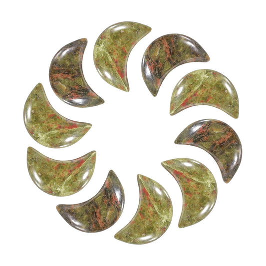 MECCANIXITY 10 Pcs Moon Crystal Worry Stone, 0.5 Inch Length Natural Unakite Moon Gemstone Bulk, Carved Pocket Stones for Meditation Balancing Pendant Decor
