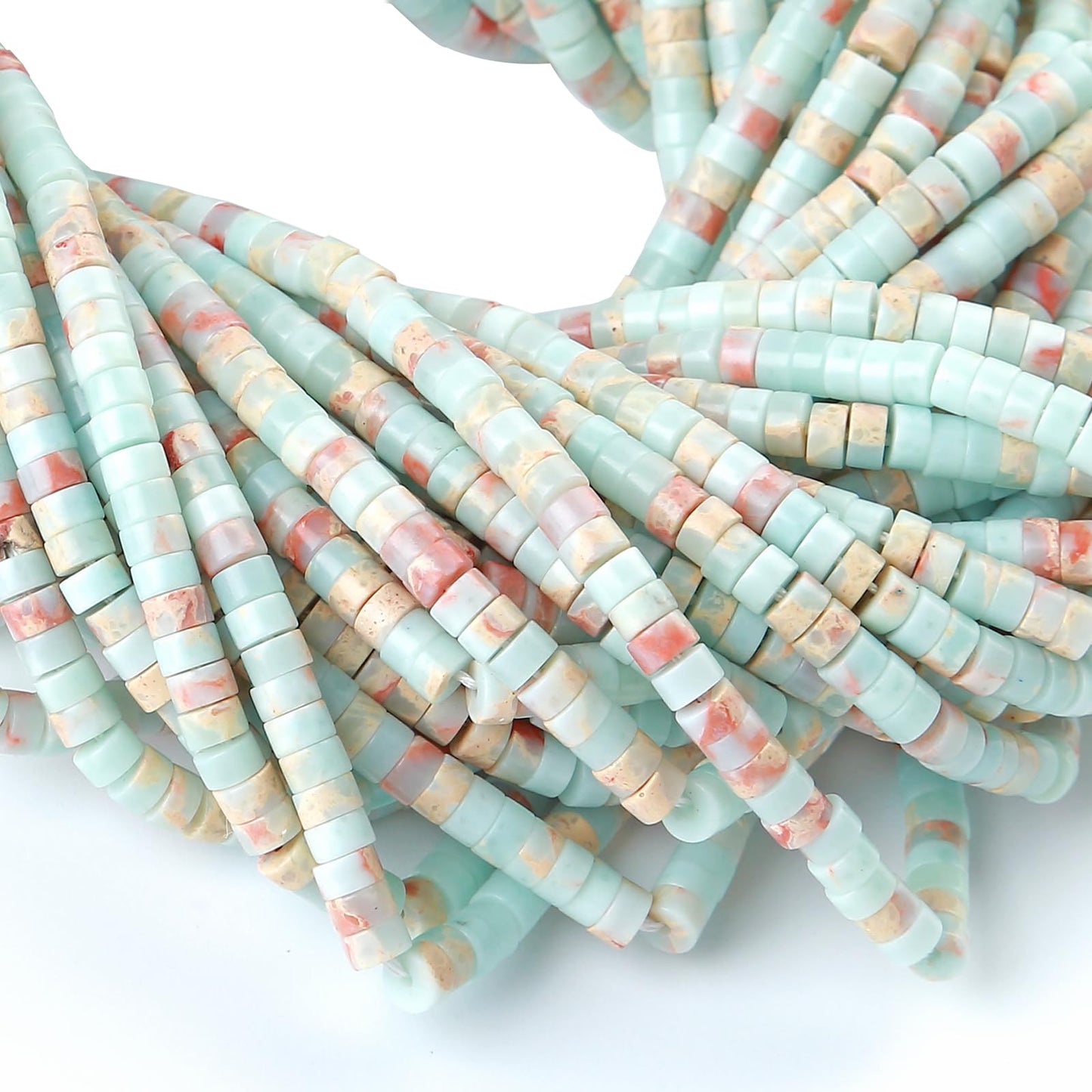 2x4MM 150PCS Blue Sea Sediment Impression Jade Tube Cylinder Rondelle Abacus Disk Spacer Loose Beads for Jewelry Making
