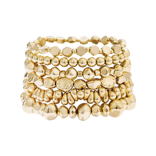 GOOJIDS Surfer Heishi Clay Bead Bracelets for Women Bohemian Stackable Gold Plated Beaded Stretch Bracelets Elastic Layering Friendship Bracelets Set Boho Jewelry
