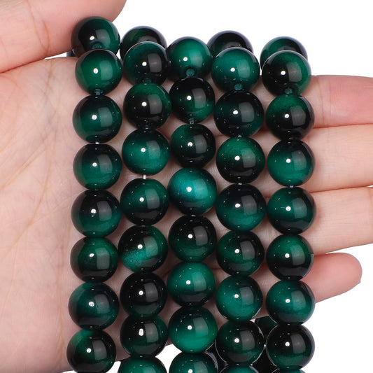 Song Xi 28PCS 12mm Green Tiger Eye Gemstone Beads for Jewelry Making, Round Smooth Glass Beads for DIY Bracelet Necklace Earring Keychain, Arts and Crafts, for St. Patrick's Day Wedding Birthday