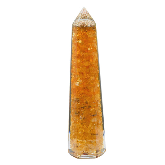 Amazing Gemstone Citrine Orgonite Orgone Crystal Towers - Large 4.5" Orgonite Crystal Wand Obelisk Tower Point for Meditation, Crystals and Healing Stones Gift and Protection