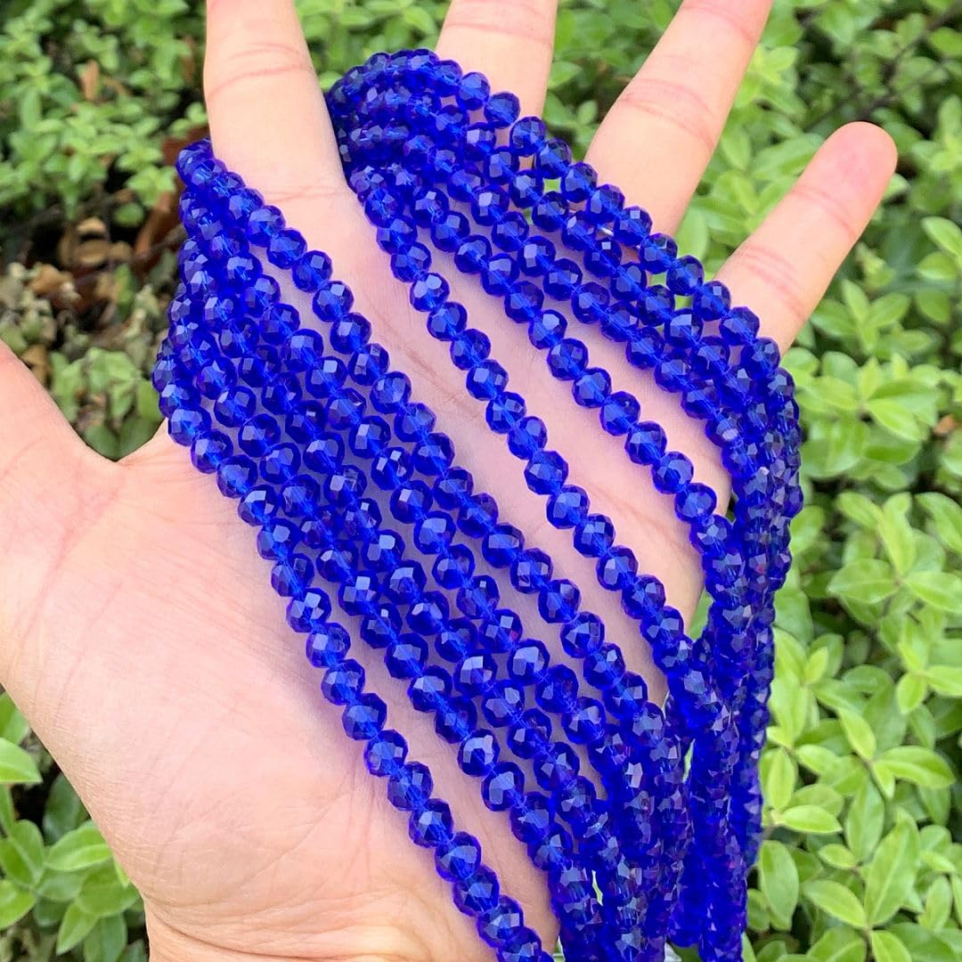 200pcs Czech Faceted Rondelle Crystal Glass Loose Beads 6mm Spacer Bulk Sapphire Blue for DIY Craft Jewelry Making CCR613