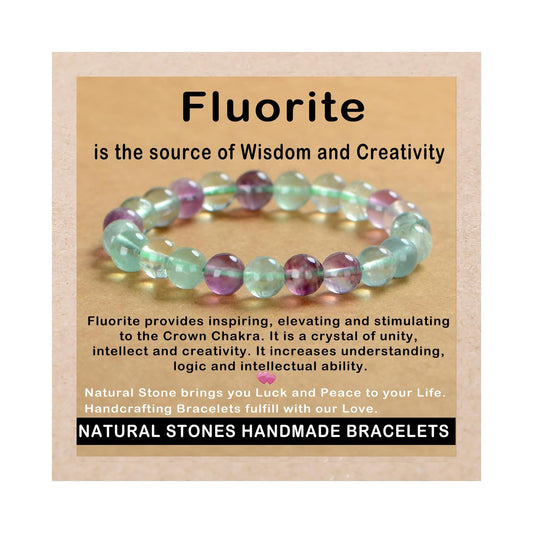AD Beads Handmade Gemstone Stretch Elastic Bracelet Crystal Healing Reiki Nature's Beauty and Spiritual Essence Unisex (8mm, Fluorite)