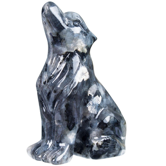 Hguxmcu Shimmer Stone Wolf Figurine,Crystal Carved Statue for Home Office Desk Decor,Hand Carved 1.8 Inch Healing Crystal,Spirit Animal Gift for Wolf Lovers,Good Luck Feng Shui Protection Totem
