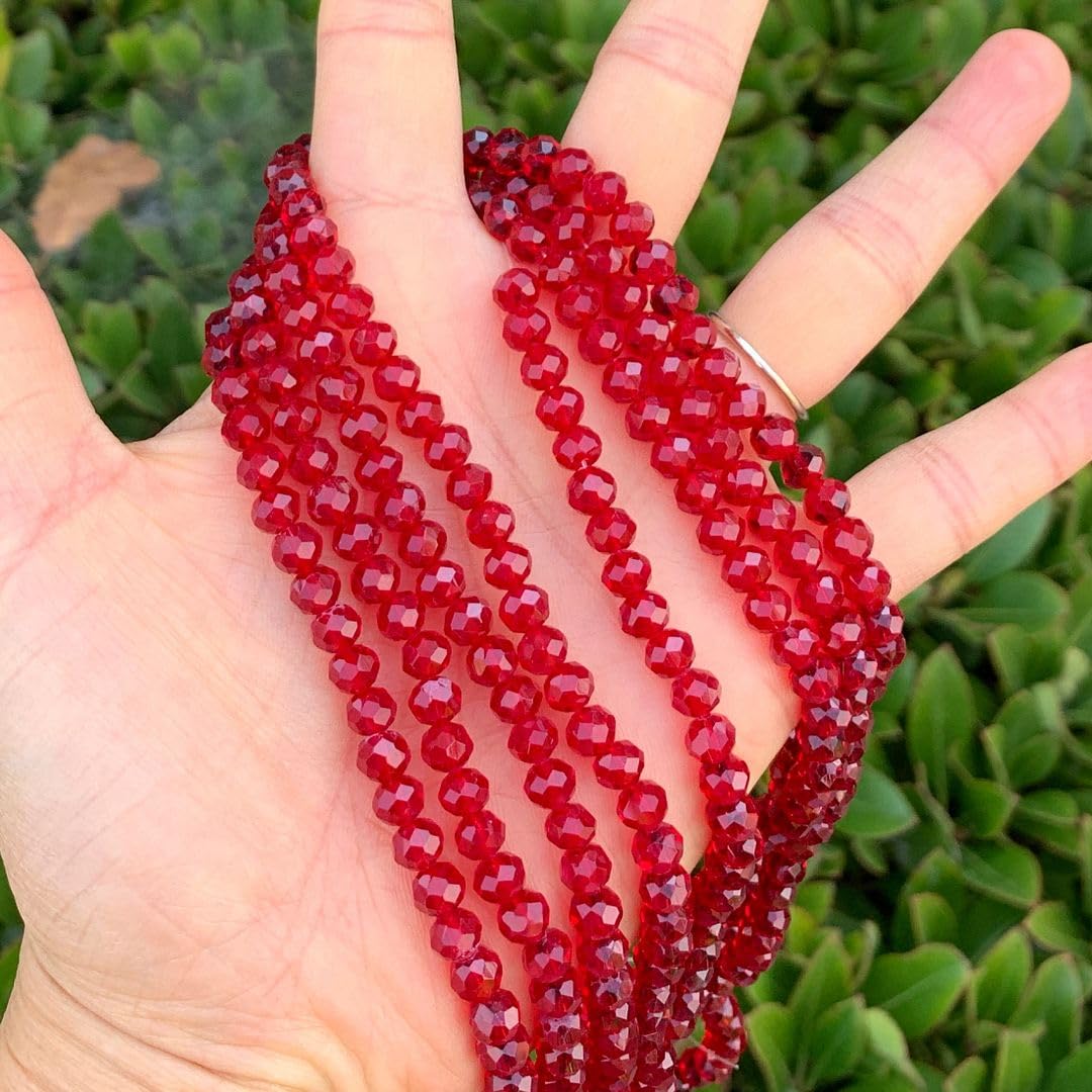 200pcs Czech Faceted Rondelle Crystal Glass Loose Beads 6mm Spacer Bulk Siam Red for DIY Craft Jewelry Making CCR605