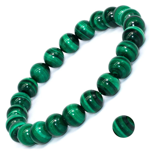 DAZCOLO 8mm Natural Gemstone Stretch Bracelet, Handmade Unisex Crystal Bracelets for Meditation, Yoga, Spiritual Healing & Positive Energy (Malachite)