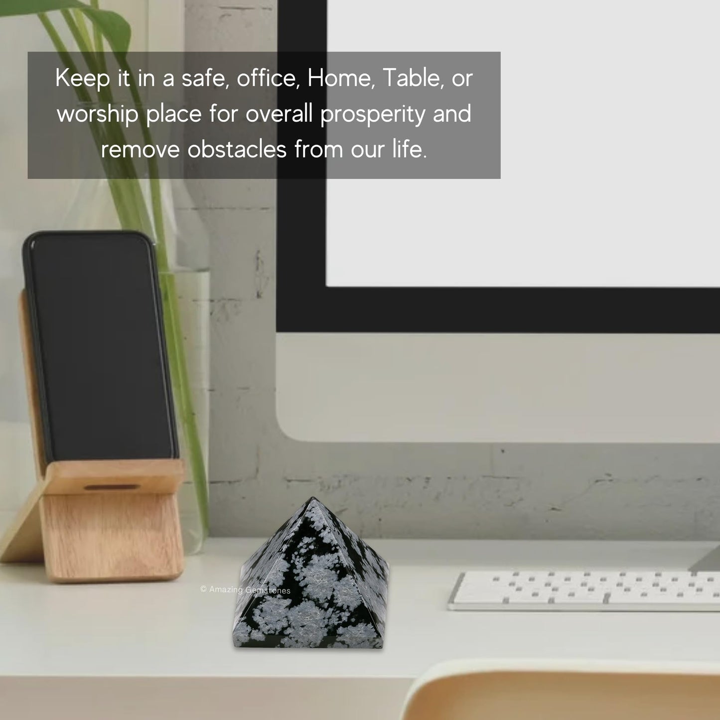 Amazing Gemstone Snowflake Obsidian Pyramid Crystal Healing Stones - 1" Great Pyramid Figurine of Natural Stone Pyramid for Meditation, Reiki, Chakra Balancing and Crystal Pyramids Grid