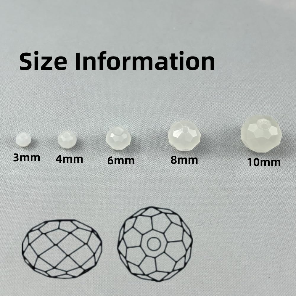 Pinhoollgo 500pcs 3mm Crystal Glass Beads Faceted Rondelle Glass Spacer Beads for Bracelets Necklace Pendants Earrings Key Chains Jewelry Making(White Jade)