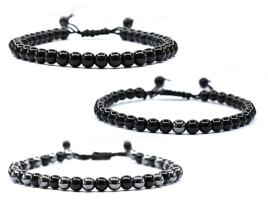Amazing Gemstone Lymph Detox Magnetic Bracelet Ankle, Black Obsidian Hematite Bracelet Pulseras Para Hombres Mujer Stocking Stuffers (Set of 3)