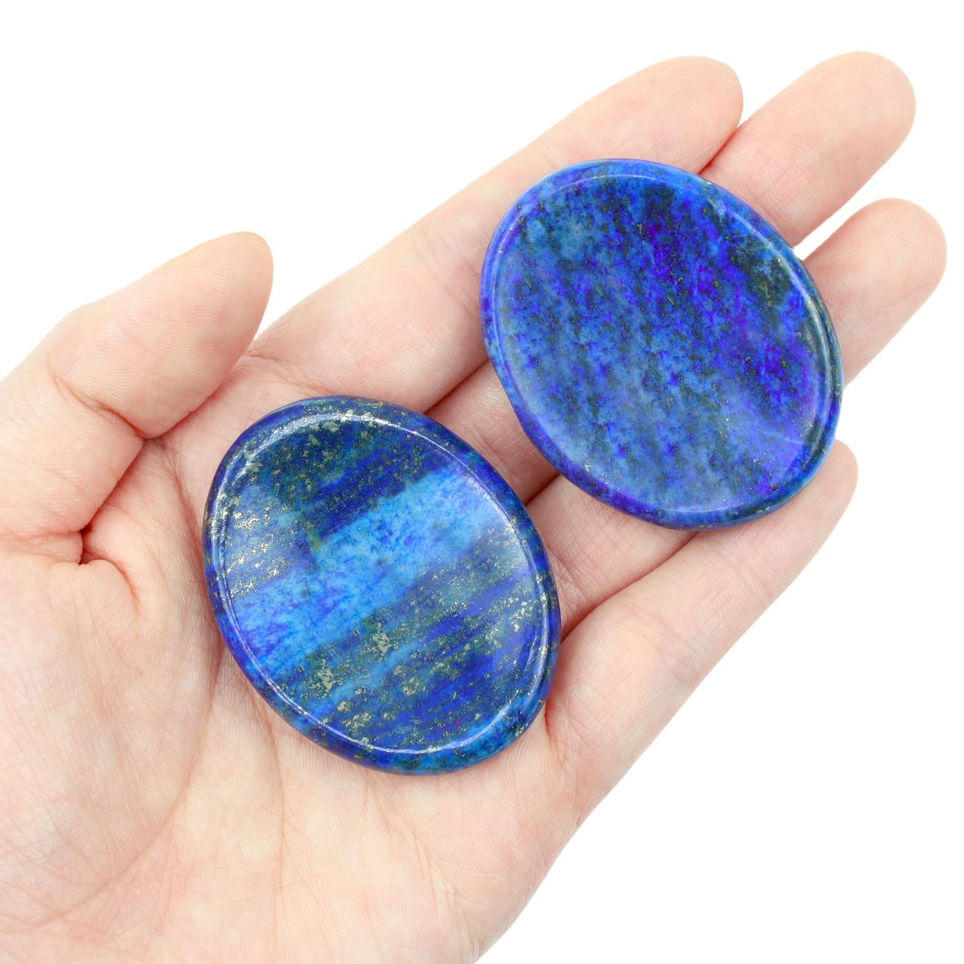 NUKAYAI Thumb Worry Stone Lapis Lazuli Stone Crystal Natural Healing Crystals Oval Tiny Stress Relief Gifts Small Trinkets Fidget Palm Meditation Accessories Anxiety Relief Items for Women Men