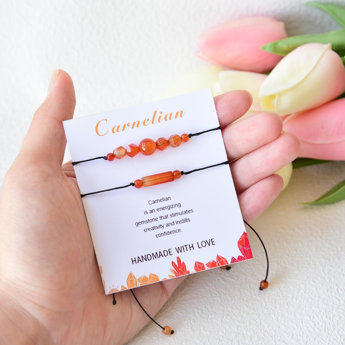 THSOGO 2Pcs Carnelian Bracelet Natural Stone Bead Bracelet Handmade Adjustable Jewelry for Women Gifts for Her Mom Daughter Fridend