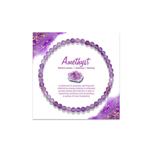 GolbalJew Natural Gemstone Beads Bracelets Healing Crystal Stone Beaded Bracelet for Women Men Handmade Spiritual Jewelry Gifts, 4mm Amethyst Faceted Round Beads