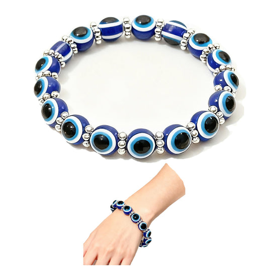 Cryhand Female 8mm Beaded Bracelets For Women Evil Eyes Bracelet for Men Handmade Lucky Money Stretchy Crystal Bracelets Best Gifts