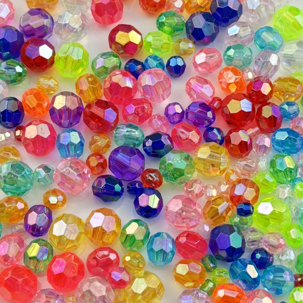 Pinhoollgo 1800pcs Acrylic Faceted Round Beads 4mm 6mm 8mm 10mm AB Colors Glossy Acrylic Round Spacer Beads with Hole for DIY Bracelet Necklace Jewelry Making Supplies Handmade Craft(Orange AB)